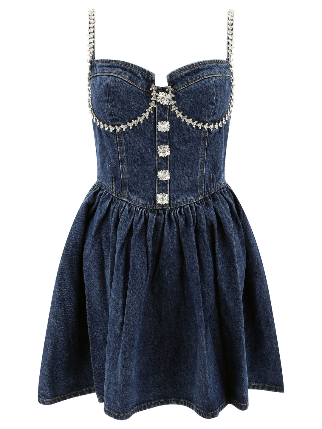 Diamante Denim Flared Dress Dresses Blue