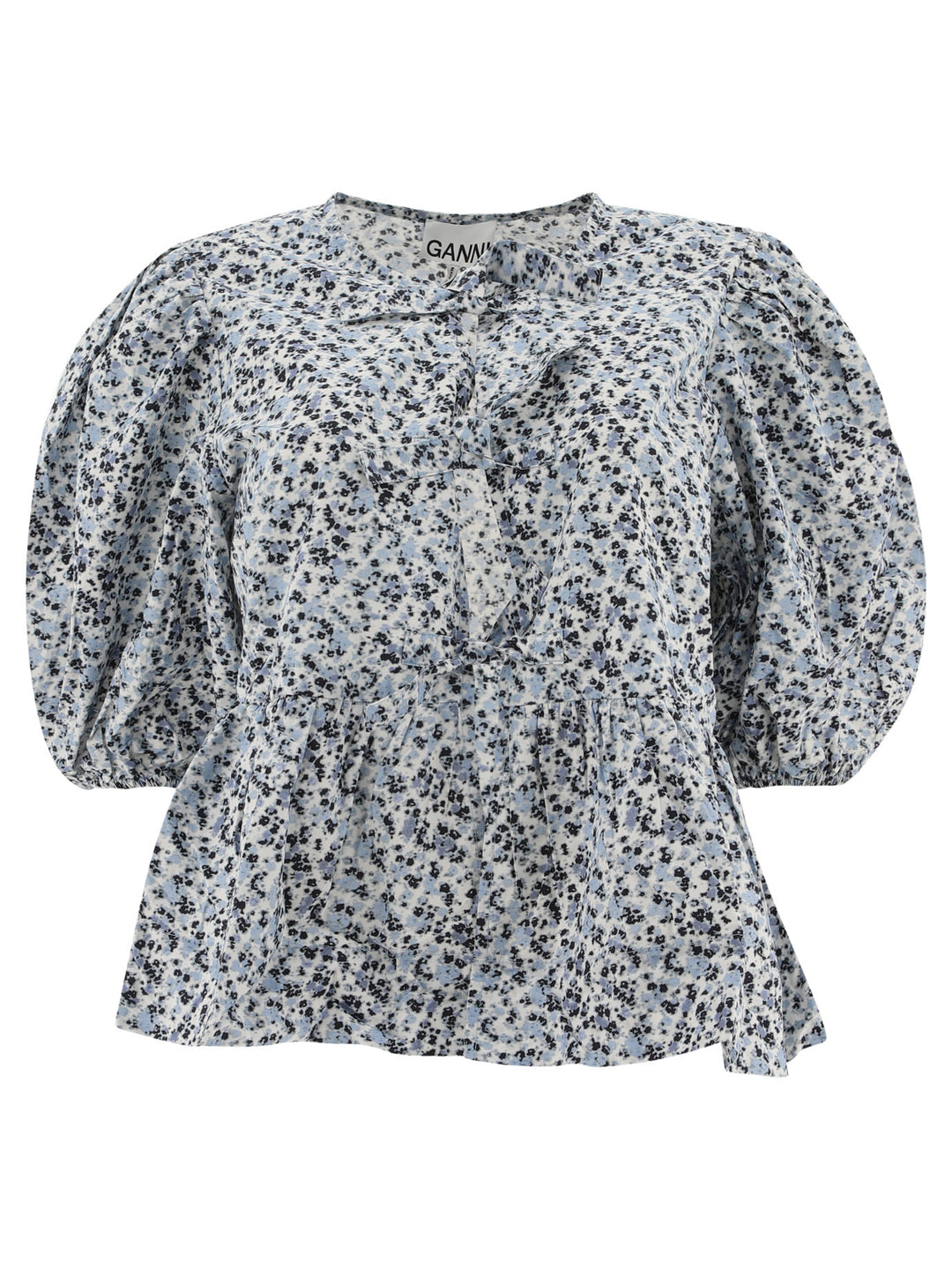 Floral Poplin Top Tops Light Blue