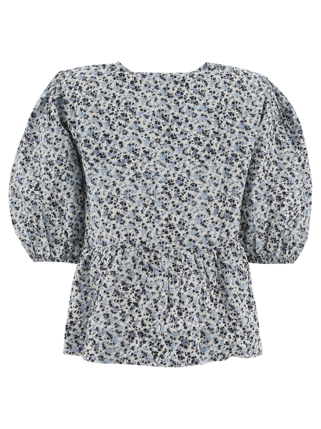 Floral Poplin Top Tops Light Blue