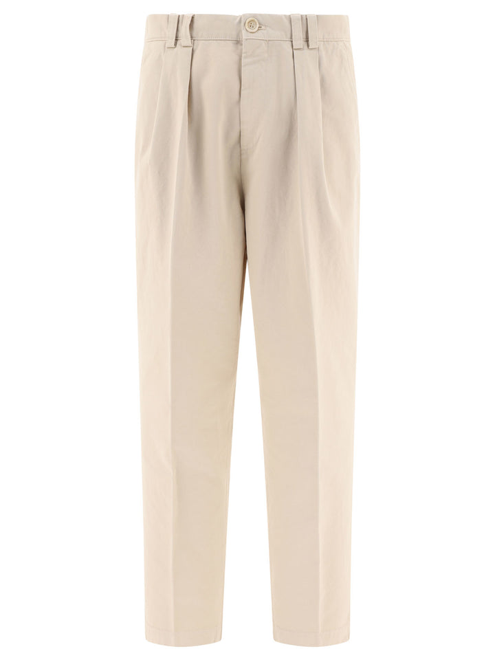 With Reversed Double Pleats Trousers Beige