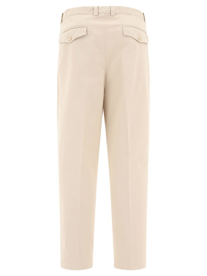 With Reversed Double Pleats Trousers Beige