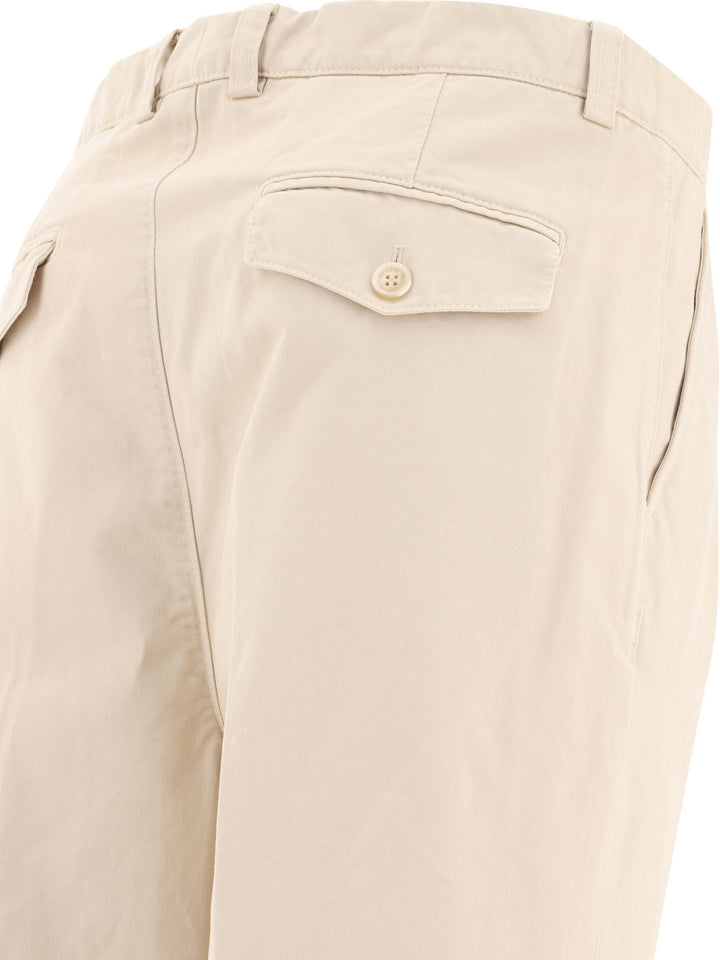 With Reversed Double Pleats Trousers Beige