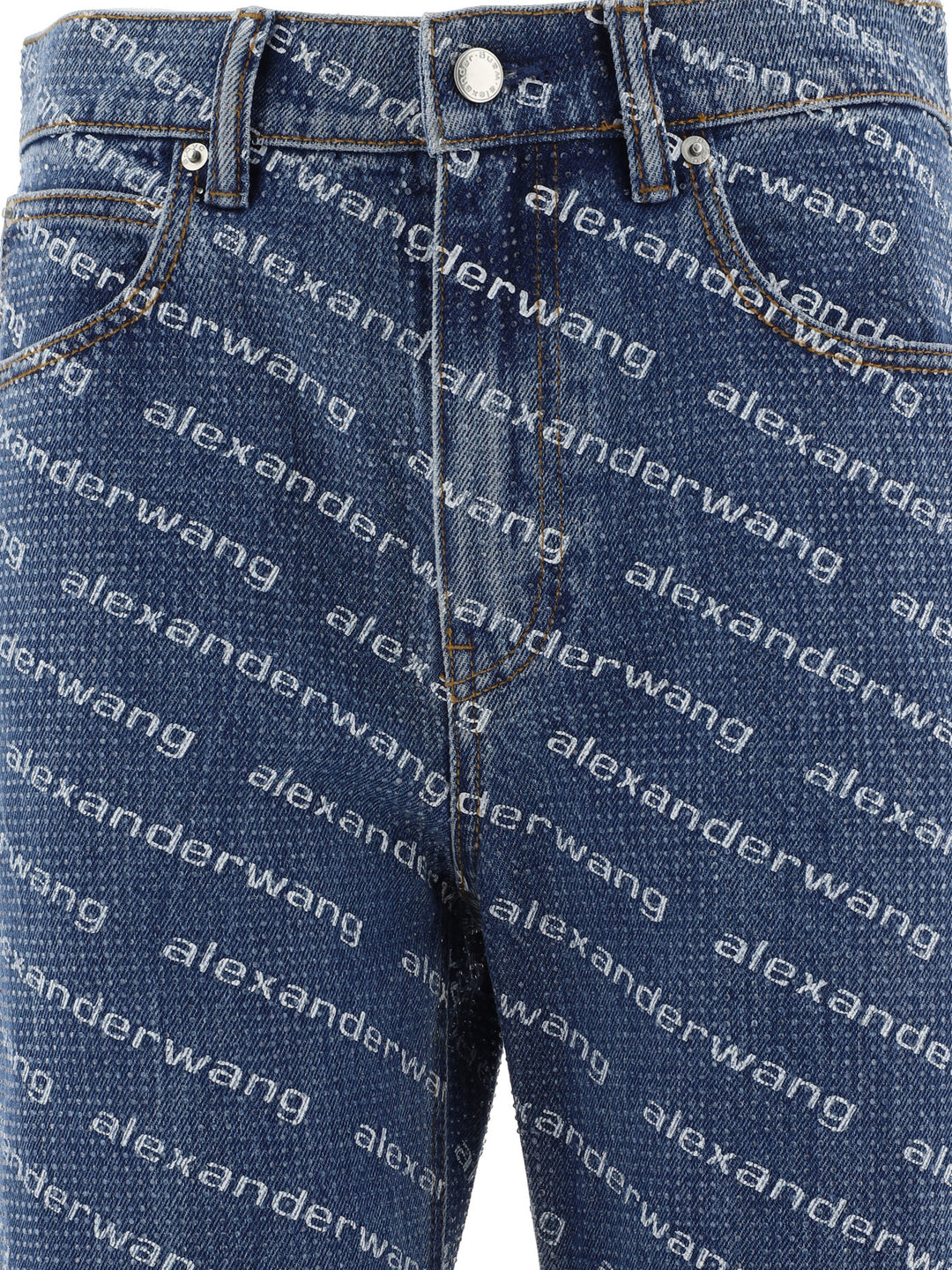 With Logo Crystal Hotfix Jeans Blue