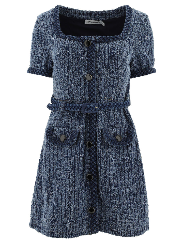 Textured Denim Dress Dresses Blue