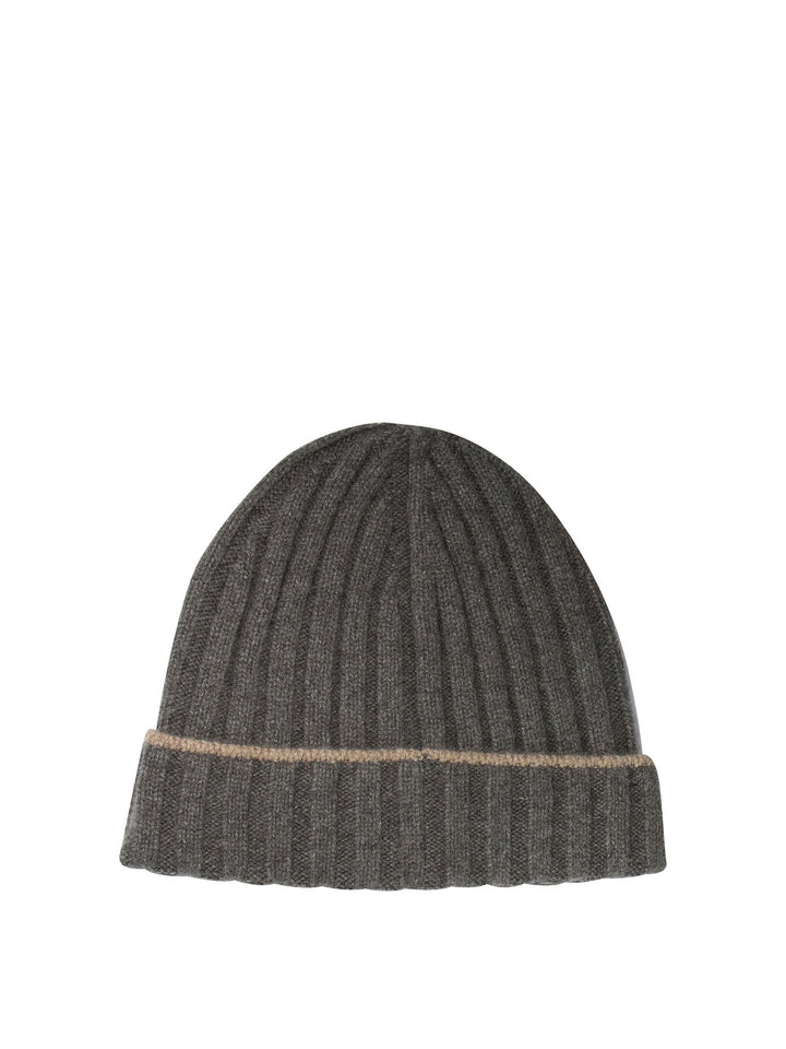 Ribbed Cashmere Knit Beanie Hats Grey