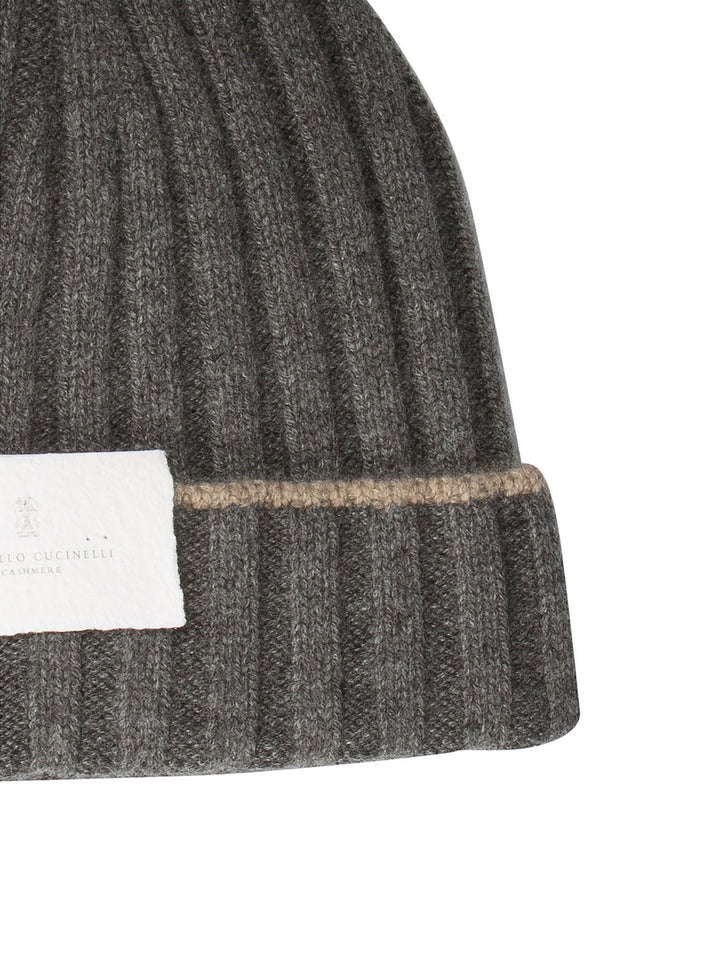 Ribbed Cashmere Knit Beanie Hats Grey