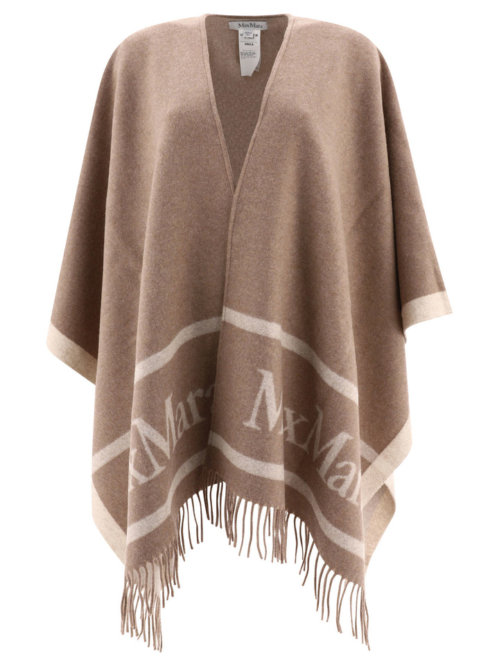 Jacquard Logo-Decorated Wool Poncho Coats Brown