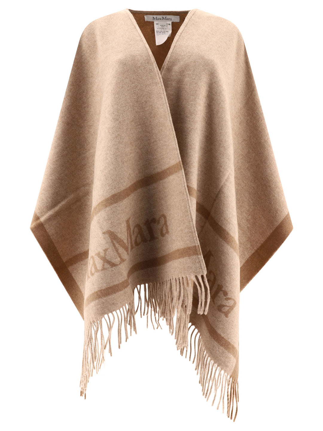 Jacquard Logo-Decorated Wool Poncho Coats Beige