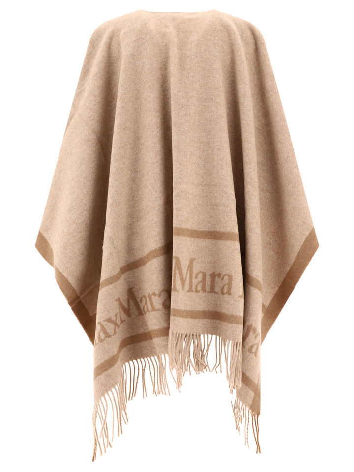 Jacquard Logo-Decorated Wool Poncho Coats Beige