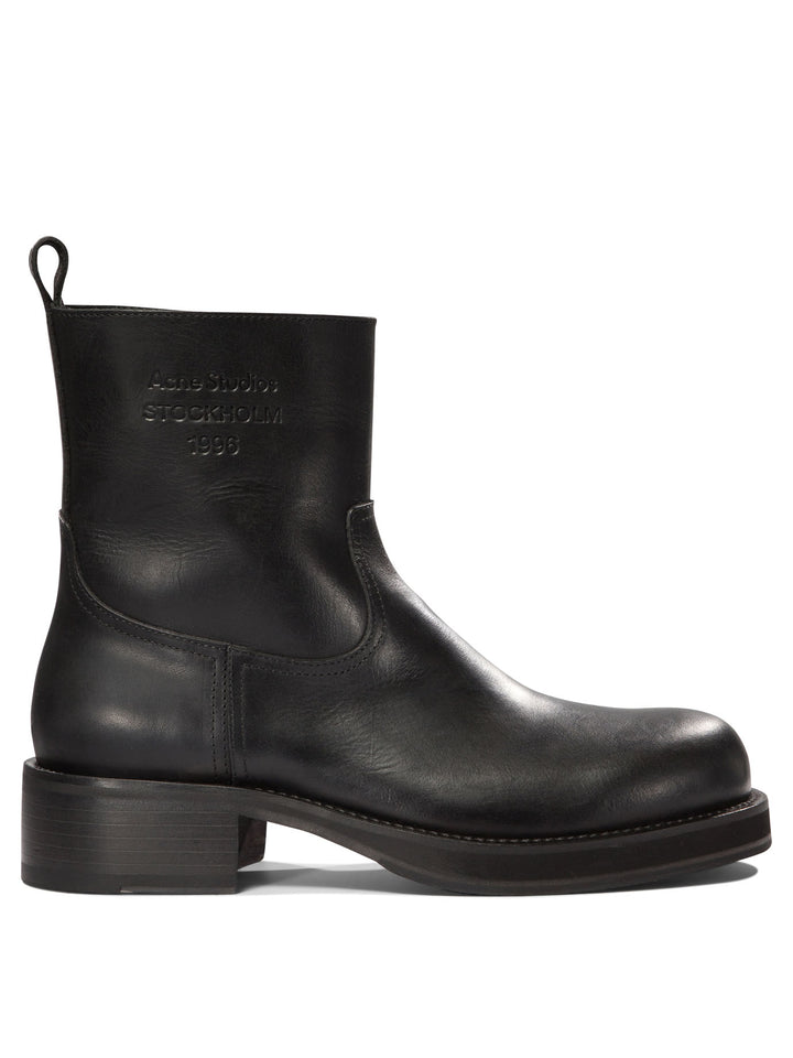 Leather Waxed Ankle Boots Black