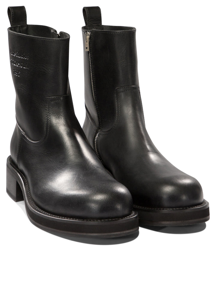 Leather Waxed Ankle Boots Black