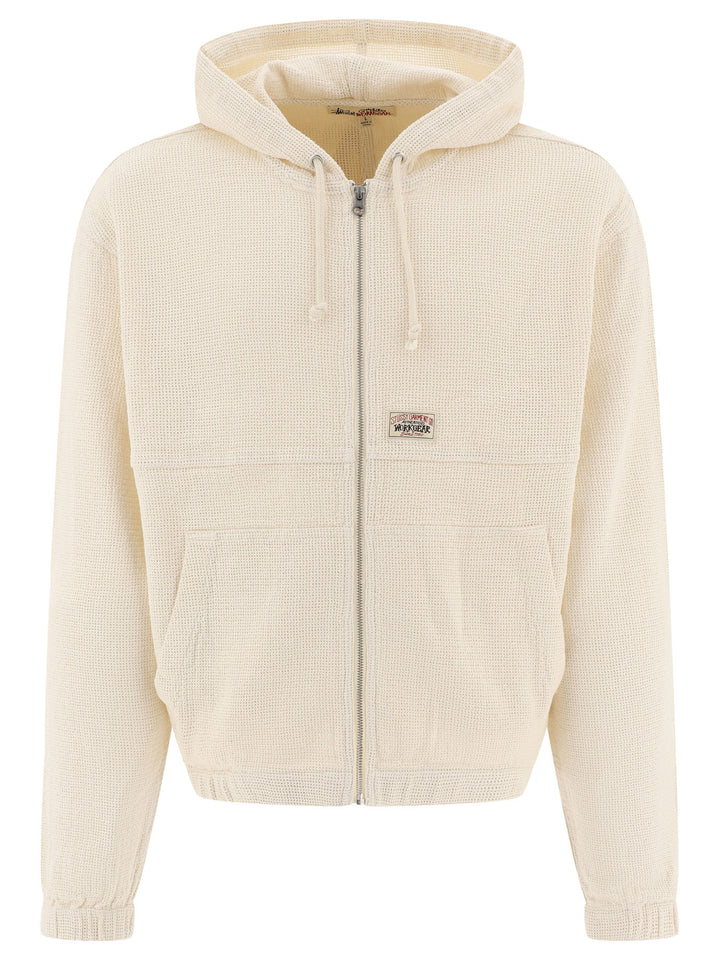 Mesh Zippered Hoodie Sweatshirts Beige