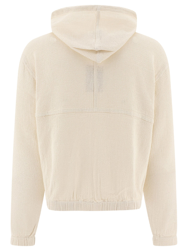 Mesh Zippered Hoodie Sweatshirts Beige