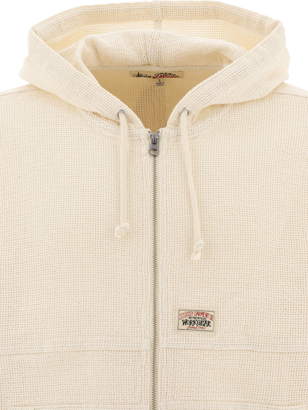 Mesh Zippered Hoodie Sweatshirts Beige