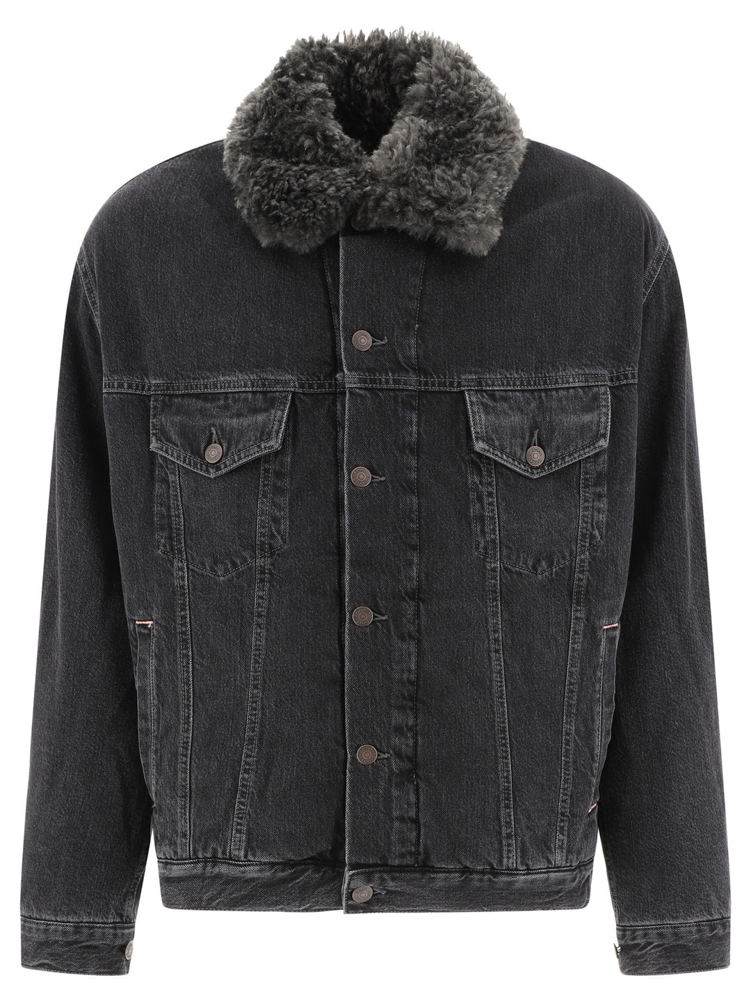 Lined Denim Jacket With Faux-Fur Collar Jackets Black