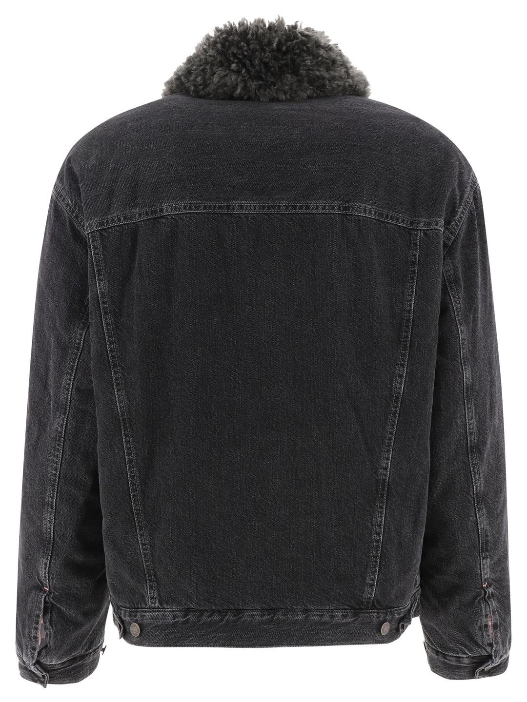 Lined Denim Jacket With Faux-Fur Collar Jackets Black