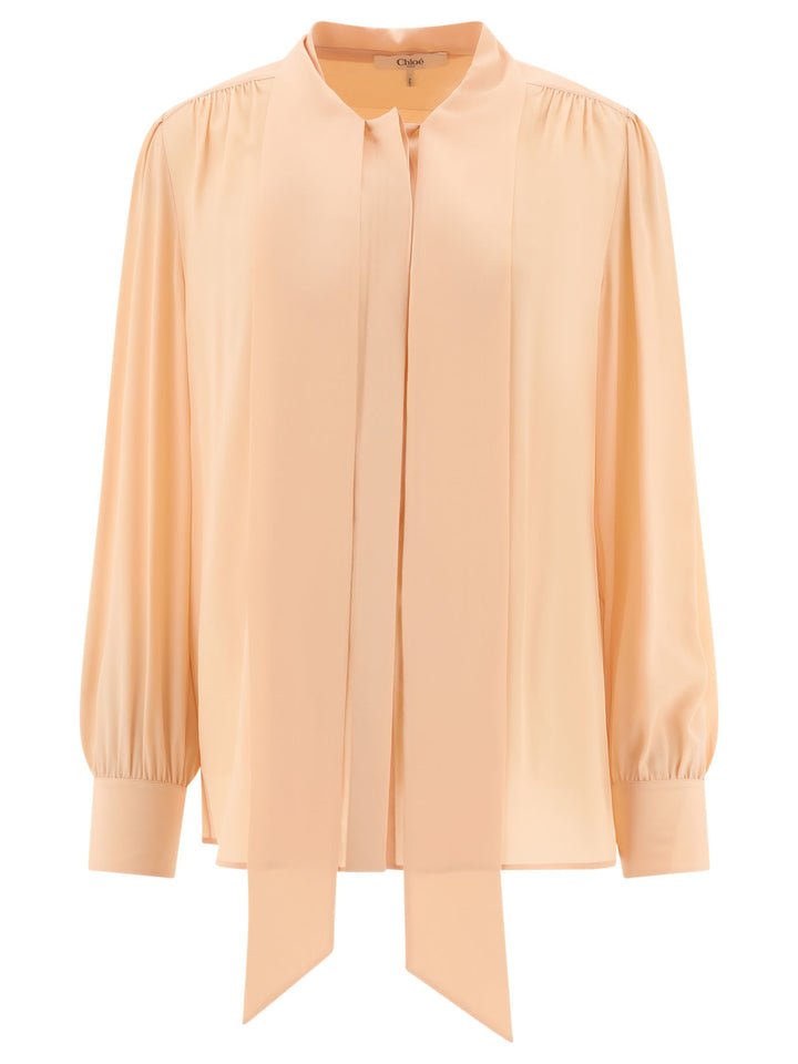 Blouse With Bow Tops Pink