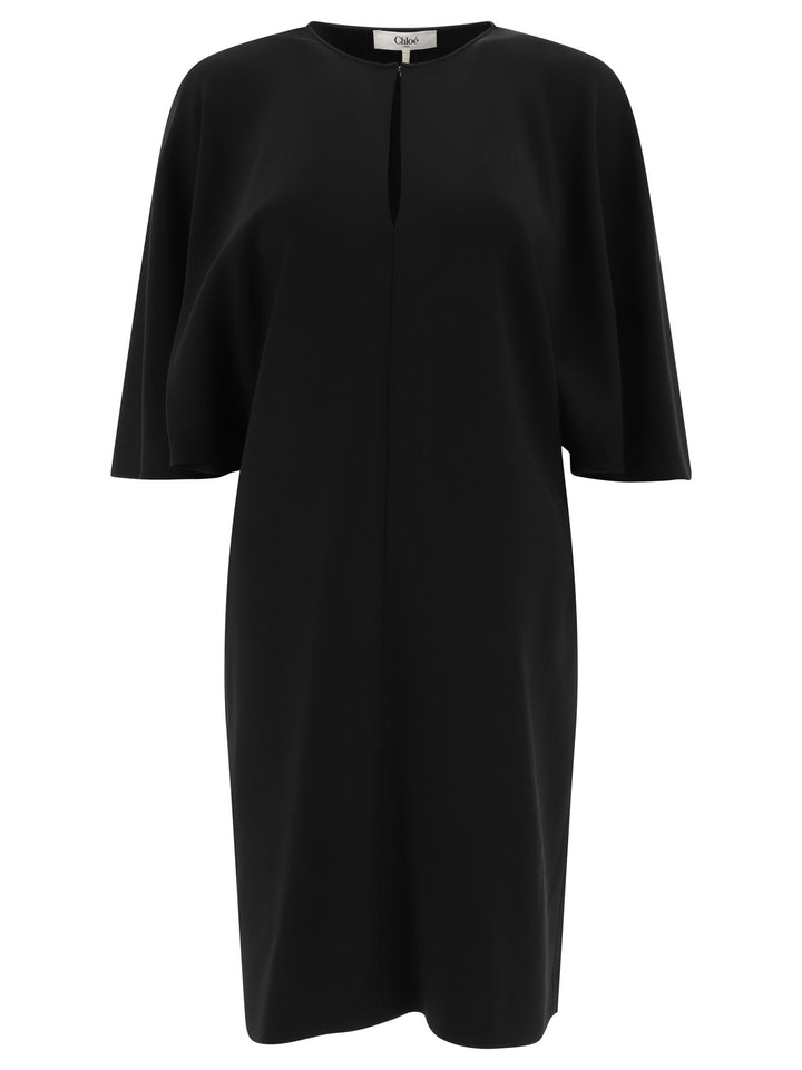 Short Dress With Crepe And Viscose Cape Dresses Black