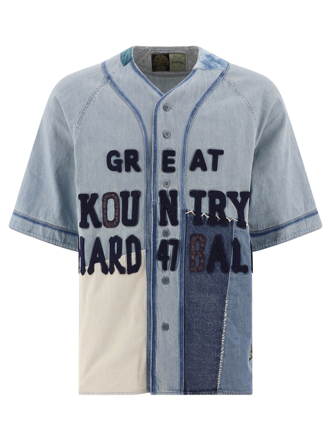 8oz Denim Great Kountry Damaged Baseball Shirts Light Blue