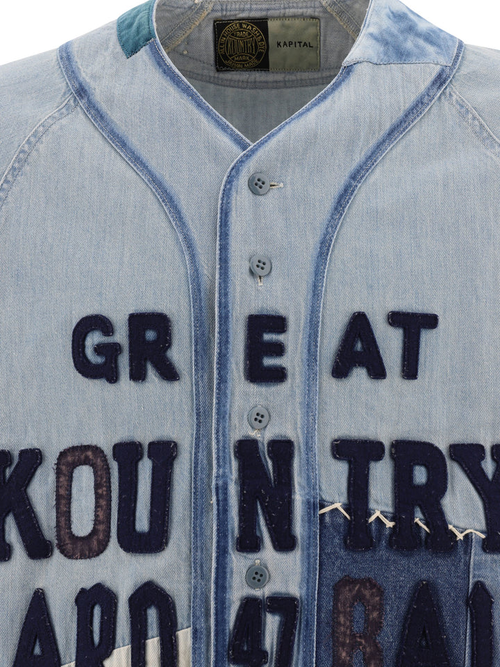 8oz Denim Great Kountry Damaged Baseball Shirts Light Blue