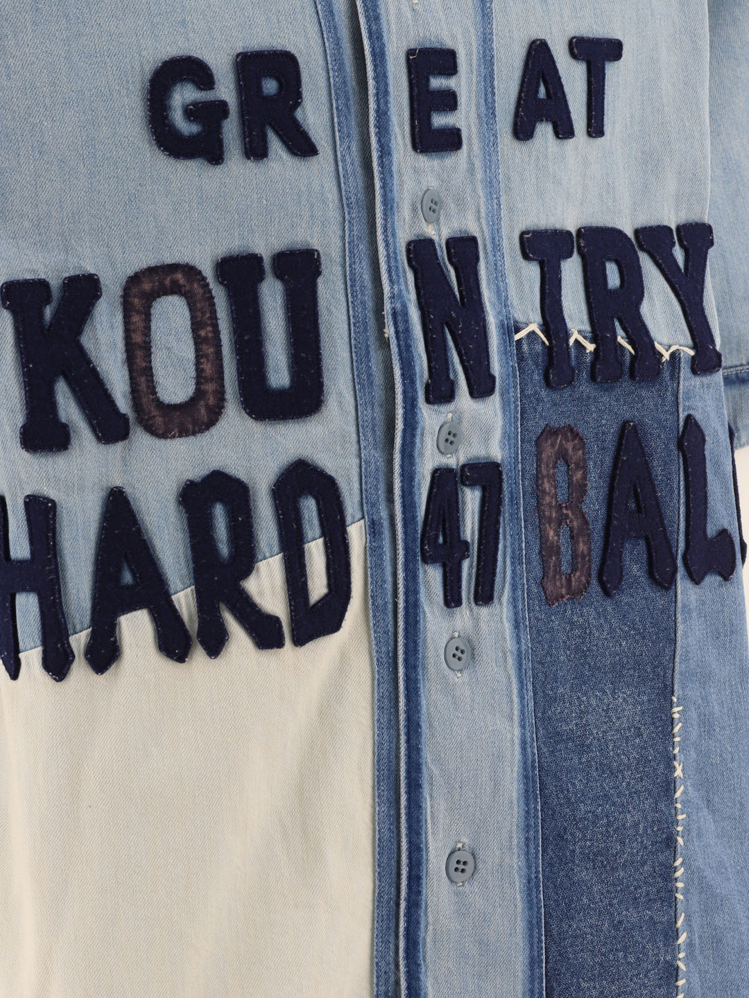 8oz Denim Great Kountry Damaged Baseball Shirts Light Blue