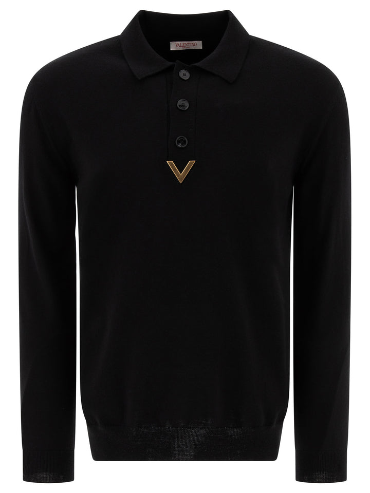 Polo Shirt With V Detail Polo Shirts Black