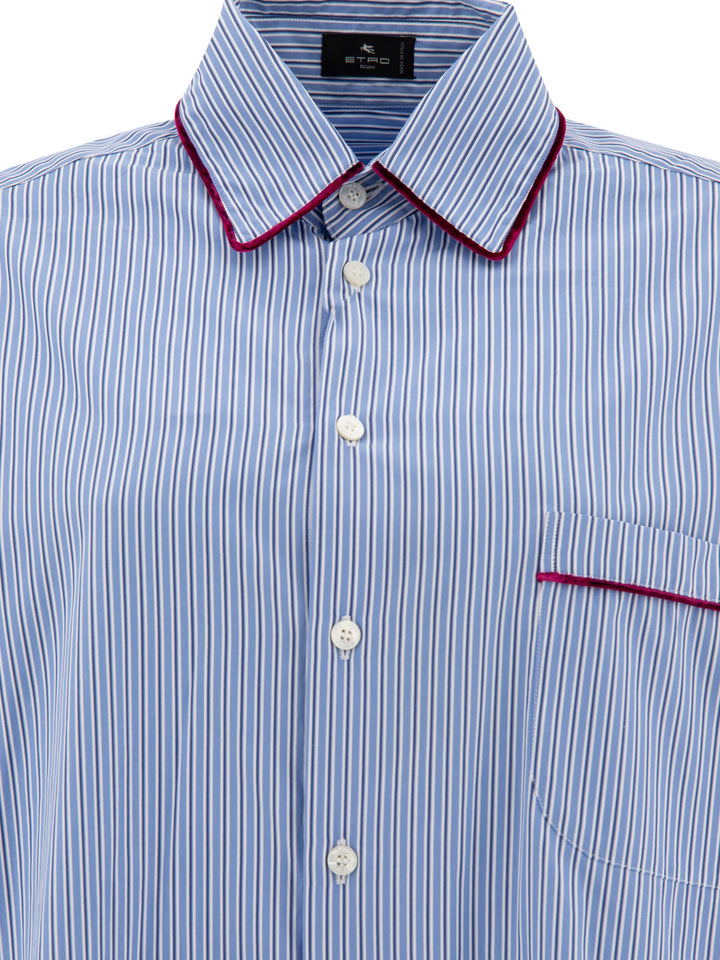 Camicia In Popeline A Righe Shirts Light Blue