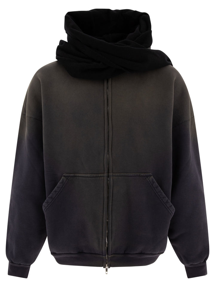 Scarf-Detail Hoodie Sweatshirts Black