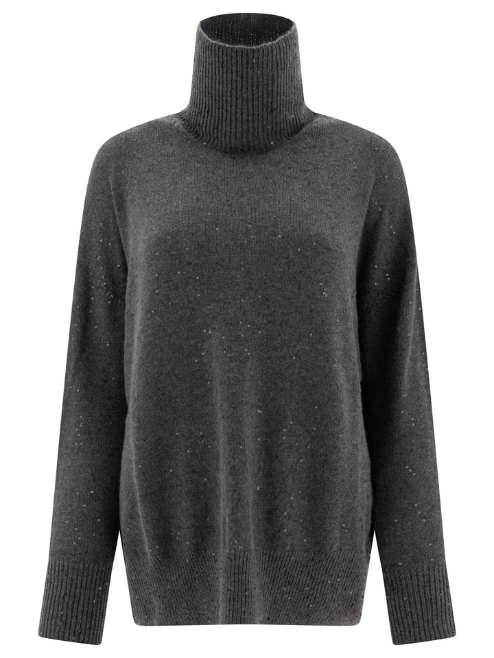 Cashmere And Silk Turtleneck With Sequins Knitwear Grey