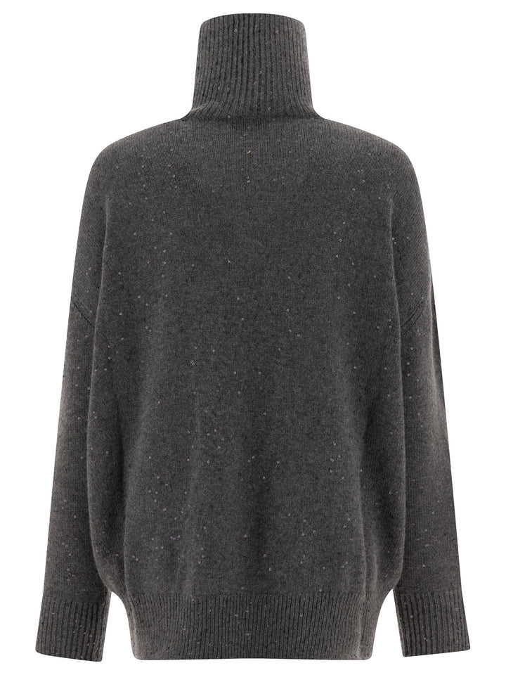 Cashmere And Silk Turtleneck With Sequins Knitwear Grey