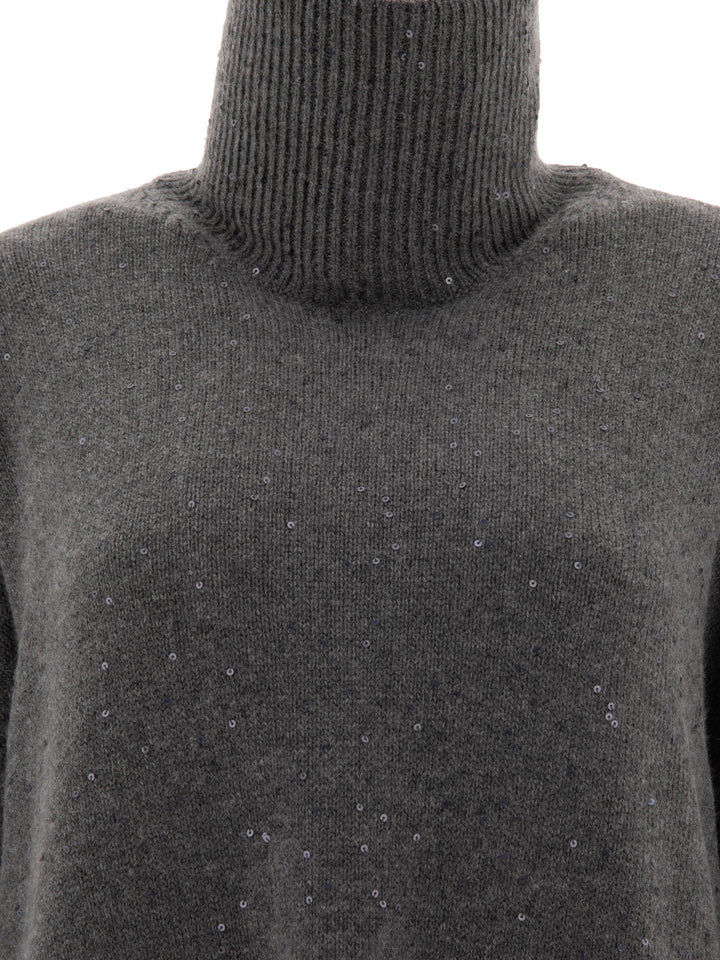 Cashmere And Silk Turtleneck With Sequins Knitwear Grey