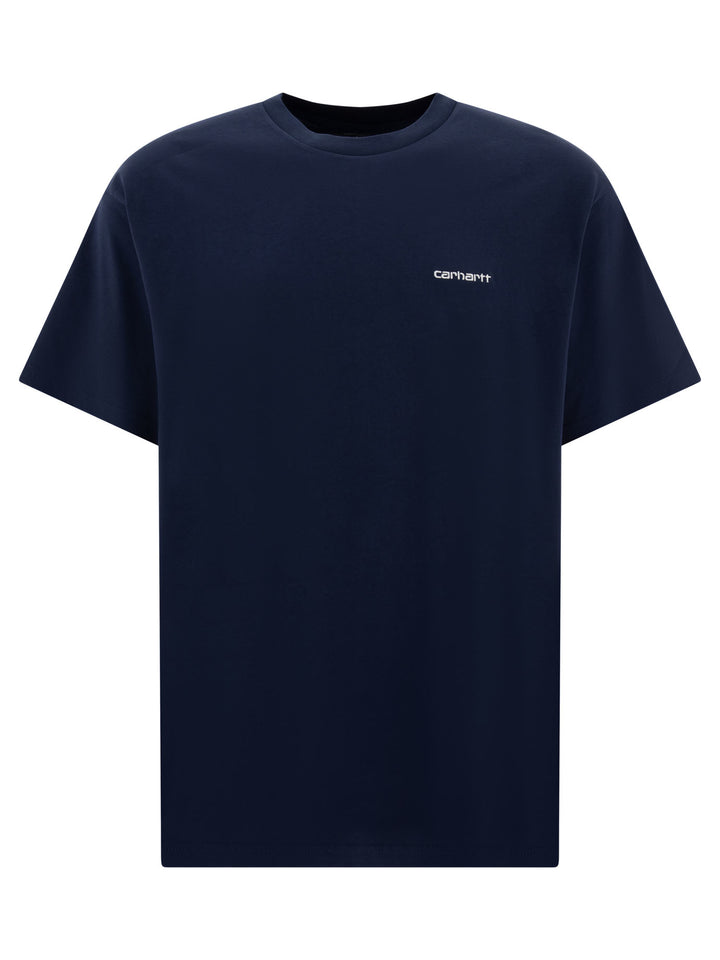 Script Embroidery T-Shirts Blue