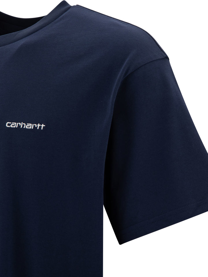 Script Embroidery T-Shirts Blue