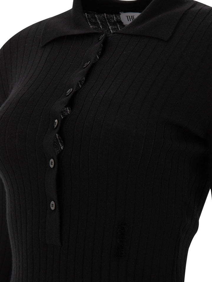 Ribbed Polo Shirt Knitwear Black