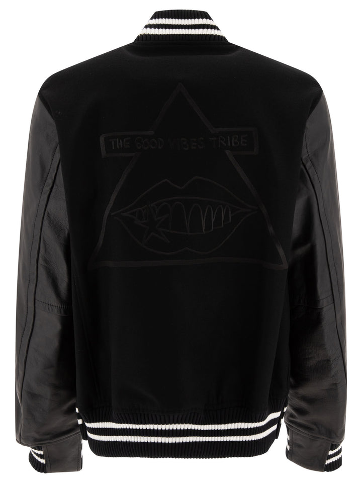 Gonz Wool Melton X Leather Jackets Black