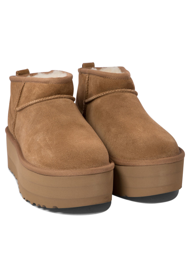 Classic Ultra Mini Platform Ankle Boots Beige