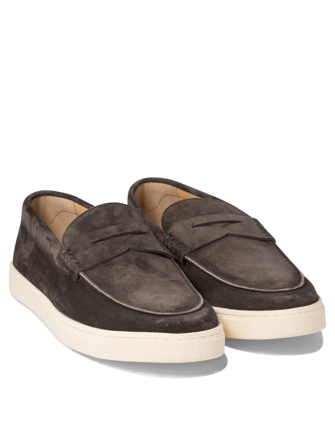 Suede Loafers With Natural Rubber Sole Loafers & Slippers Grey