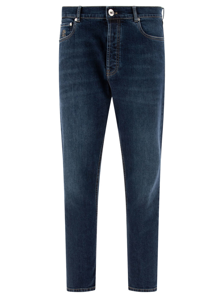 With Distressed Effect Jeans Blue