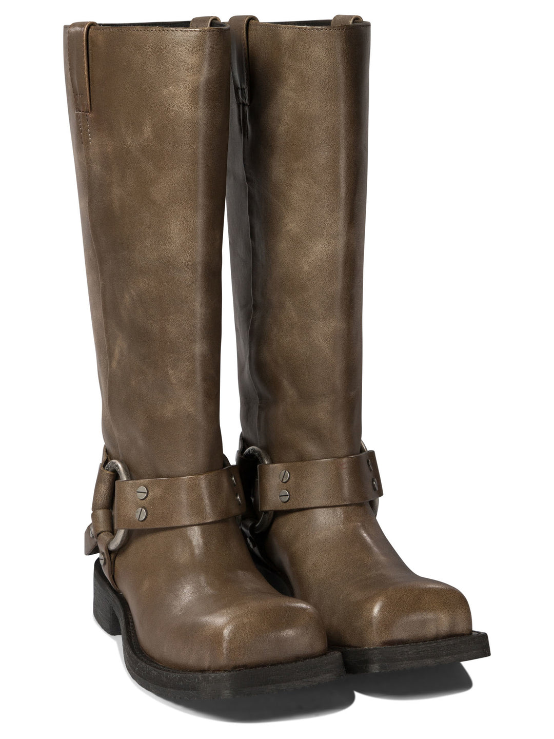 Leather Boots With Buckle Stivali & Stivaletti Beige