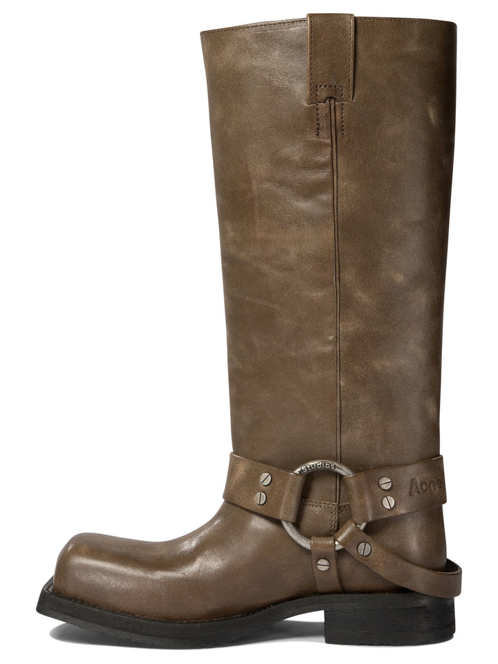 Leather Boots With Buckle Stivali & Stivaletti Beige