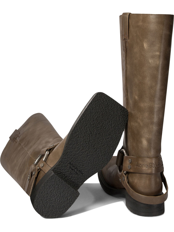 Leather Boots With Buckle Stivali & Stivaletti Beige