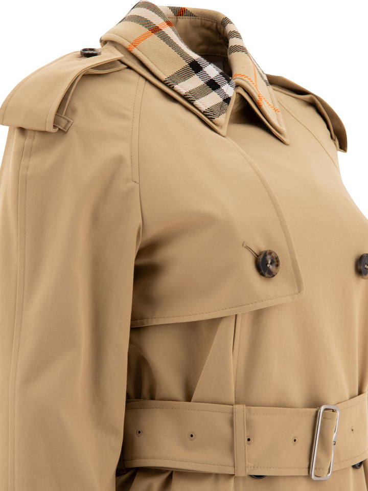 Long Gabardine Trench Coat With Detachable Collar Coats Beige