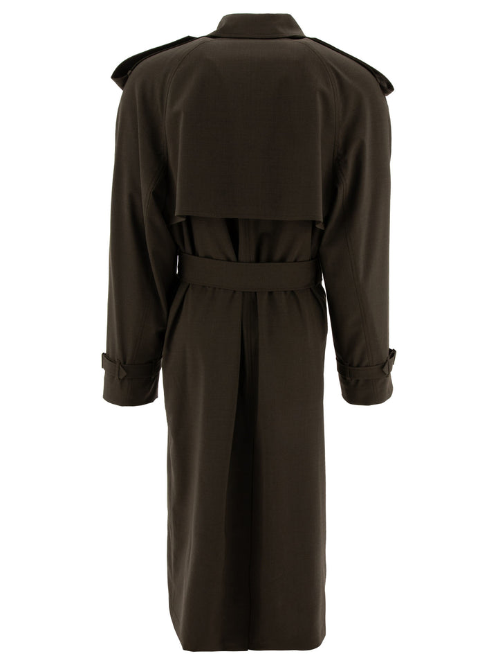 Long Trenchcoat In Stretch Wool Coats Green