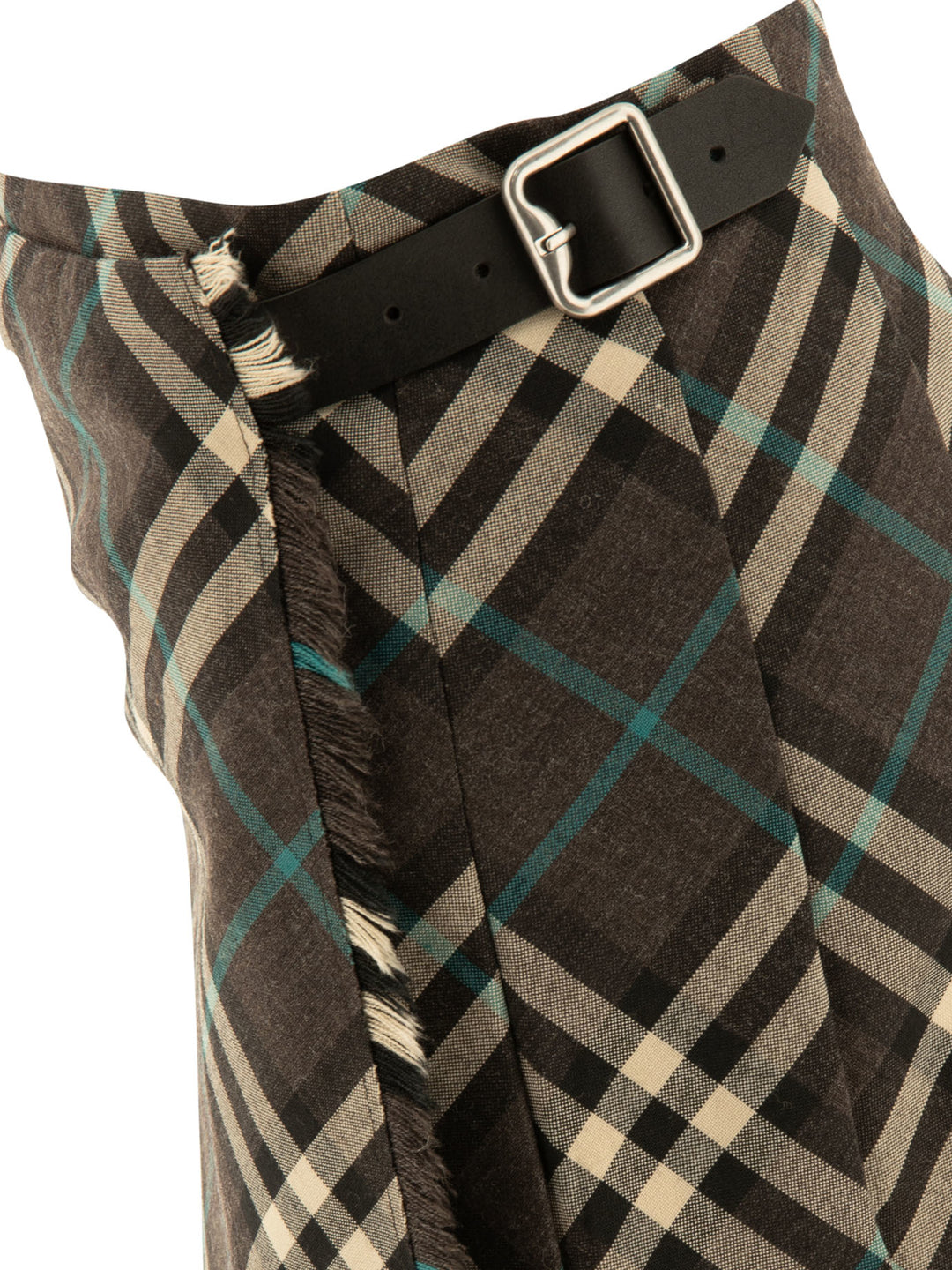 Check Wool Blend Mini Kilt Skirts Grey