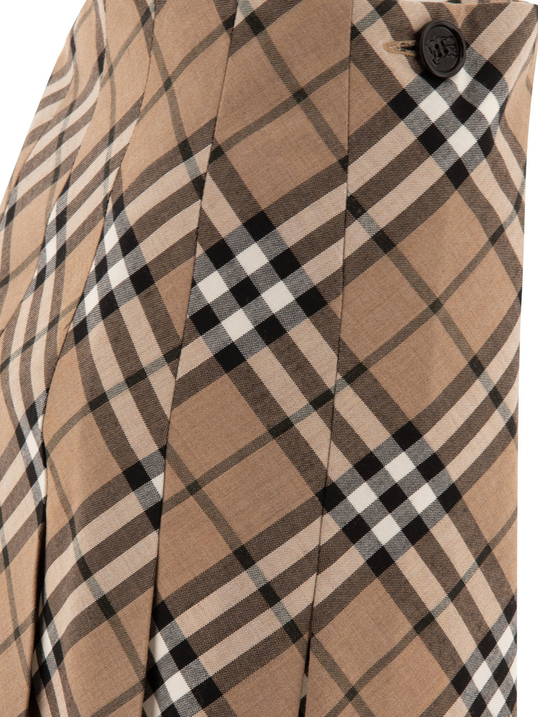 Check Wool Blend Mini Kilt Skirts Beige