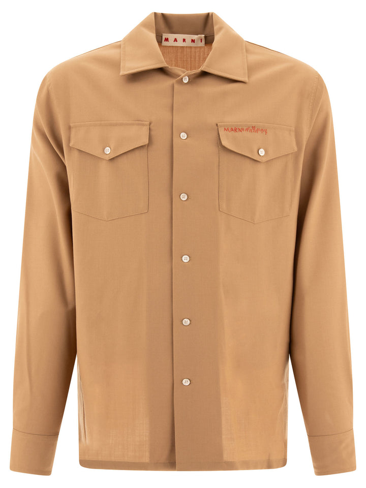 Shirt With Embroidered Logo Shirts Beige