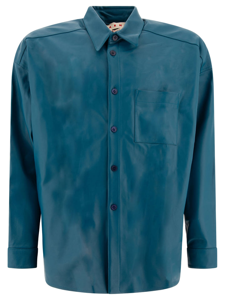 Leather Shirt With Chest Pocket Shirts Blue