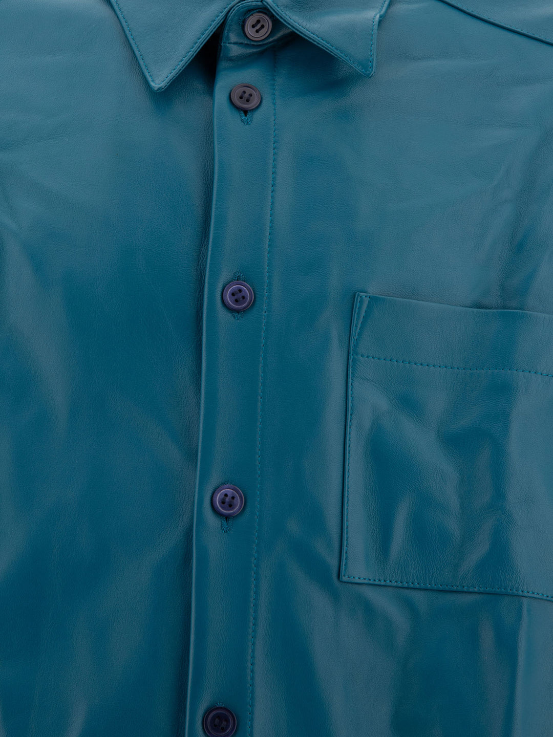 Leather Shirt With Chest Pocket Shirts Blue