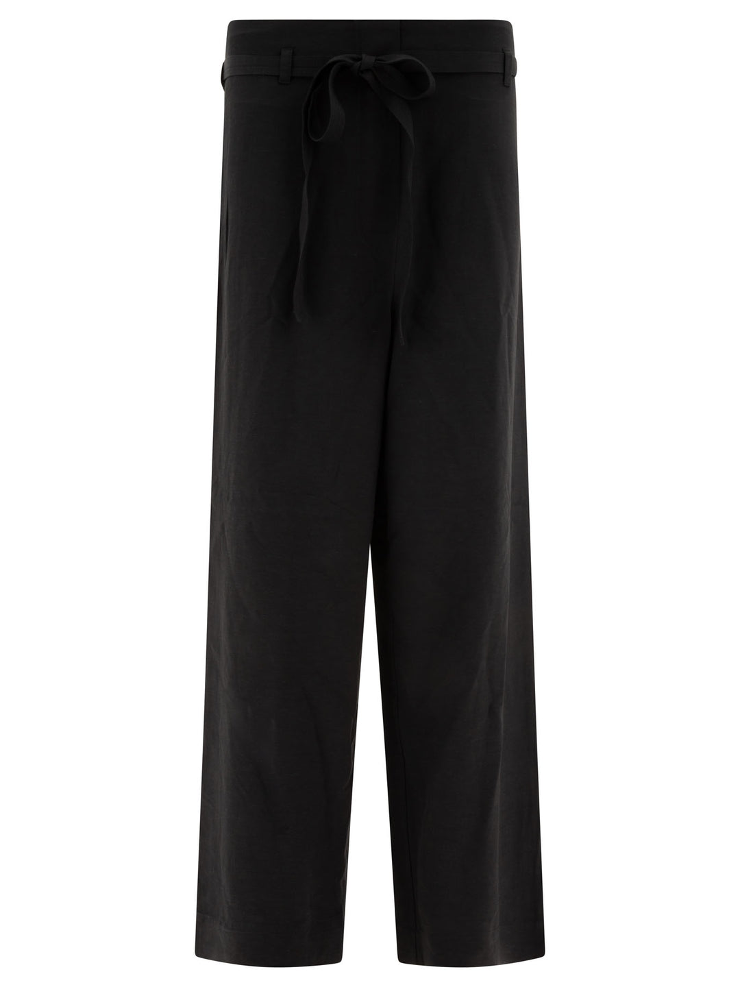 Wide Leg  In Fluid Viscose And Linen Trousers Black