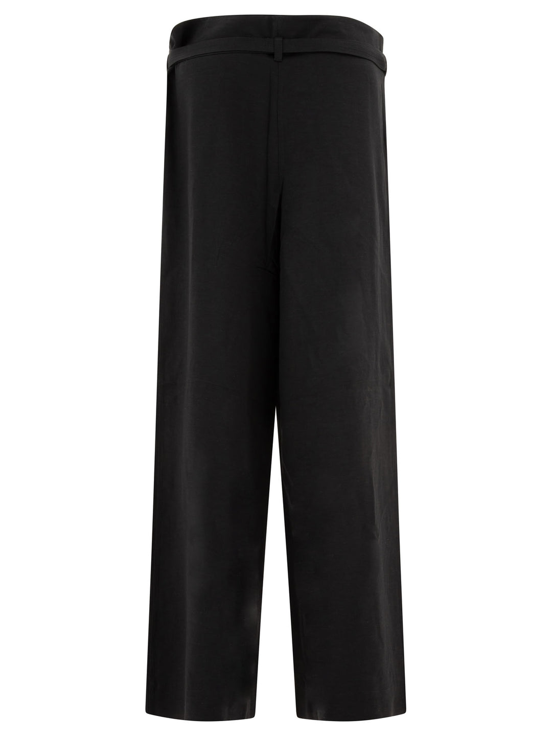 Wide Leg  In Fluid Viscose And Linen Trousers Black